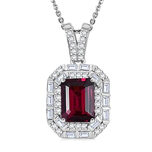 D'Joy Premium Radiant Ember Garnet and Moissanite 2.50 ctw Octagonal Window Pendant Necklace in Rhodium Over Sterling Silver 20 Inches 