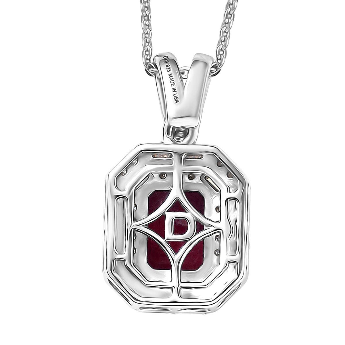 D'Joy Premium Radiant Ember Garnet and Moissanite 2.50 ctw Octagonal Window Pendant Necklace in Rhodium Over Sterling Silver 20 Inches  image number 4