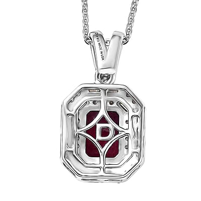 D'Joy Premium Radiant Ember Garnet and Moissanite 2.50 ctw Octagonal Window Pendant Necklace in Rhodium Over Sterling Silver 20 Inches