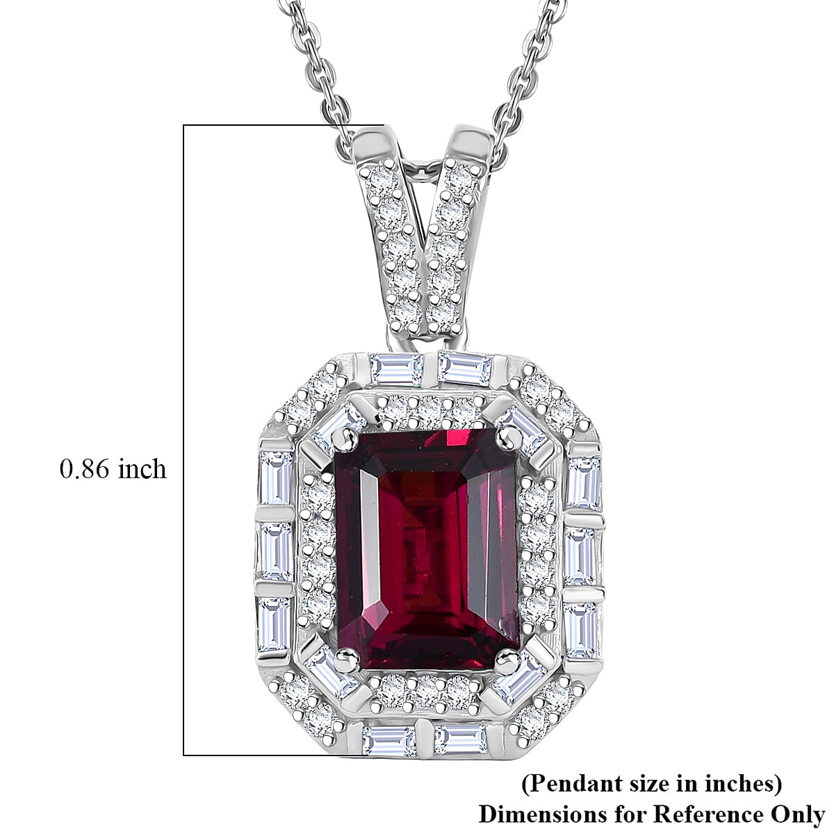 D'Joy Premium Radiant Ember Garnet and Moissanite 2.50 ctw Octagonal Window Pendant Necklace in Rhodium Over Sterling Silver 20 Inches  image number 5