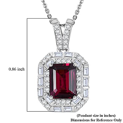 D'Joy Premium Radiant Ember Garnet and Moissanite 2.50 ctw Octagonal Window Pendant Necklace in Rhodium Over Sterling Silver 20 Inches