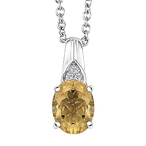 D'Joy Brazilian Citrine and White Zircon 1.80 ctw Pendant Necklace in Platinum Over Sterling Silver (20 Inches)