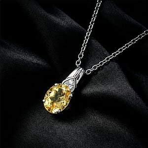 D'Joy Brazilian Citrine and White Zircon 1.80 ctw Pendant Necklace in Platinum Over Sterling Silver (20 Inches)