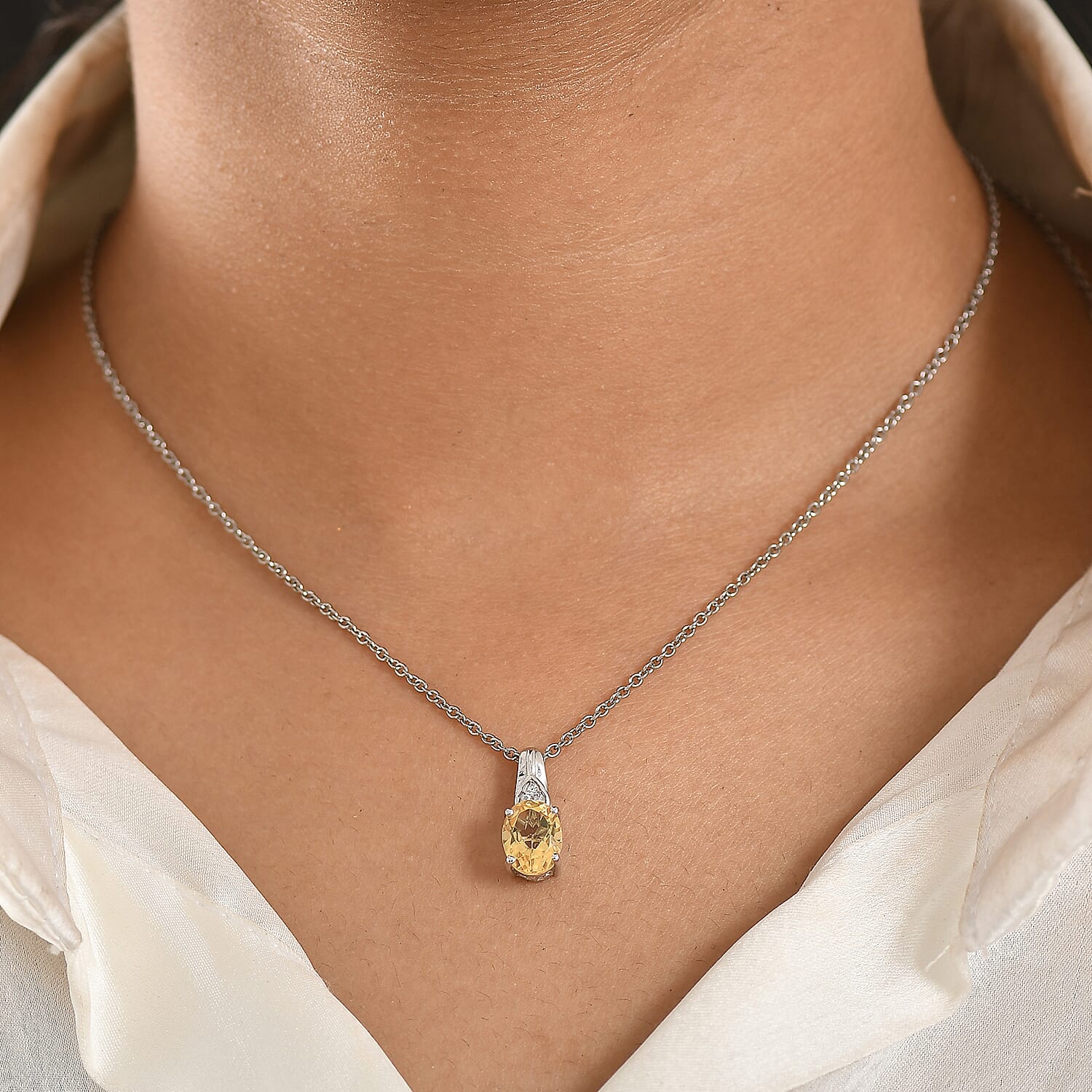 D'Joy Brazilian Citrine and White Zircon 1.80 ctw Pendant Necklace in Platinum Over Sterling Silver (20 Inches)