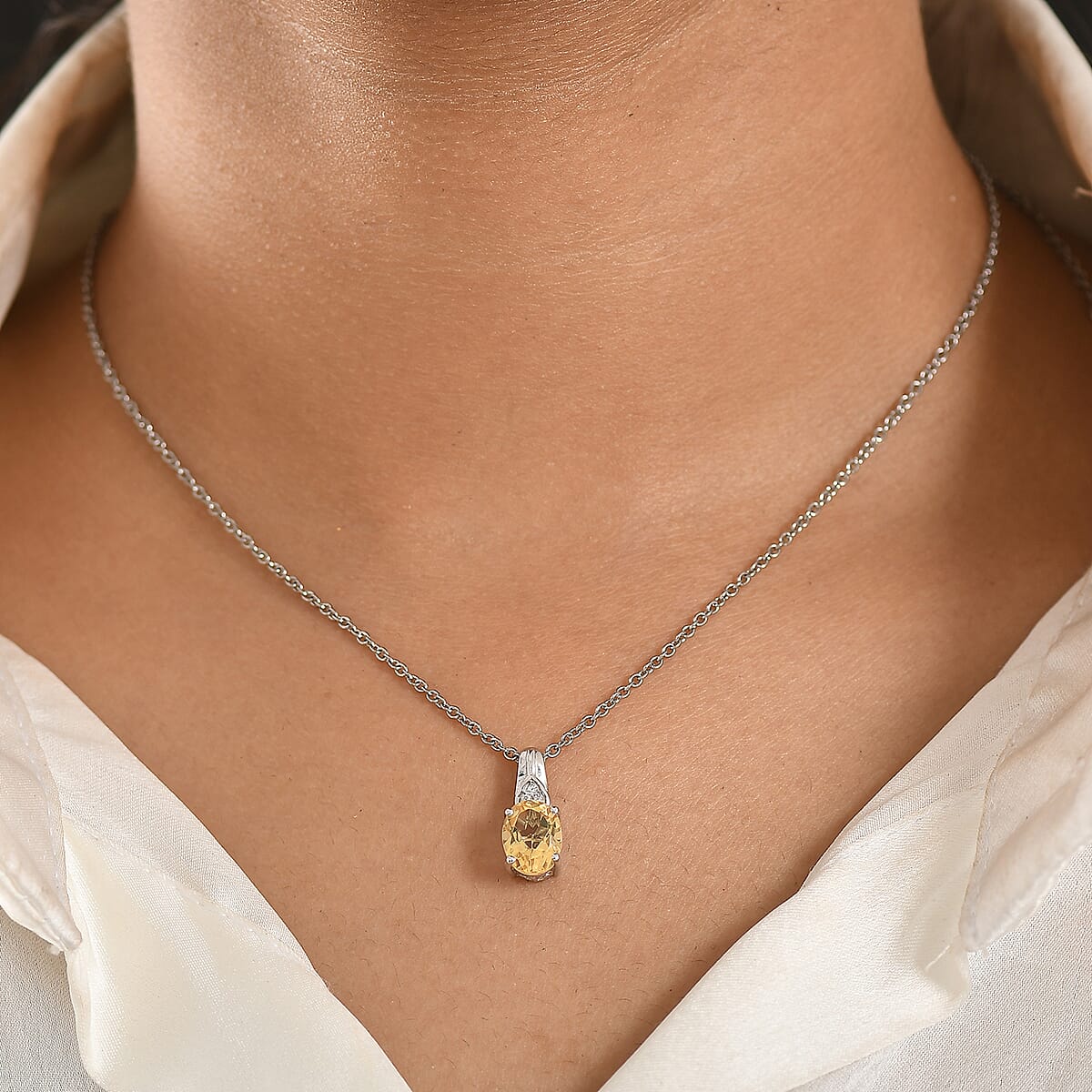 D'Joy Brazilian Citrine and White Zircon 1.80 ctw Pendant Necklace in Platinum Over Sterling Silver (20 Inches) image number 2