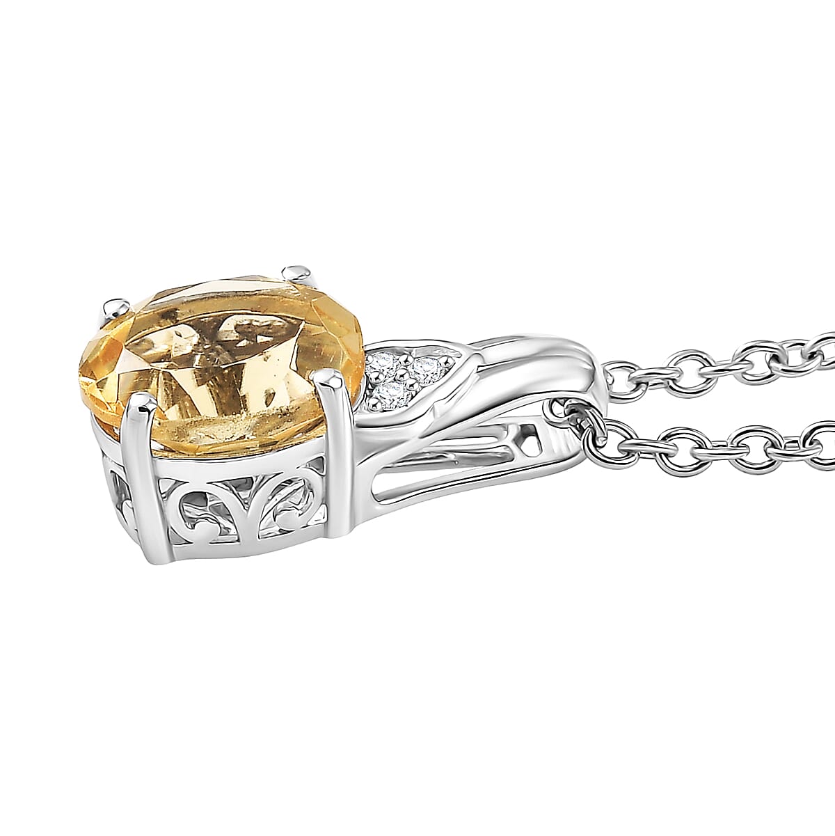 D'Joy Brazilian Citrine and White Zircon 1.80 ctw Pendant Necklace in Platinum Over Sterling Silver (20 Inches)