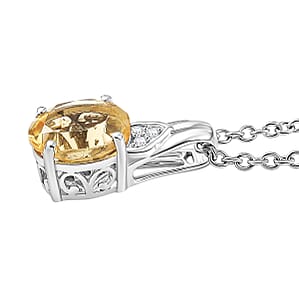 D'Joy Brazilian Citrine and White Zircon 1.80 ctw Pendant Necklace in Platinum Over Sterling Silver (20 Inches)