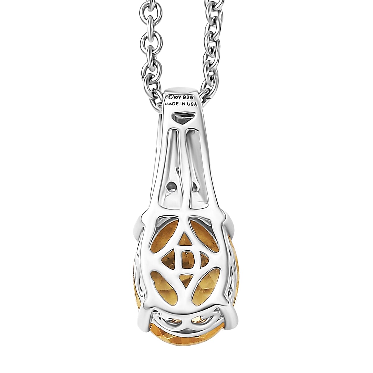 D'Joy Brazilian Citrine and White Zircon 1.80 ctw Pendant Necklace in Platinum Over Sterling Silver (20 Inches) image number 4