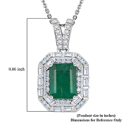 D'Joy Premium Kagem Zambian Emerald and Moissanite 2.10 ctw Octagonal Window Pendant Necklace in Rhodium Over Sterling Silver 20 Inches