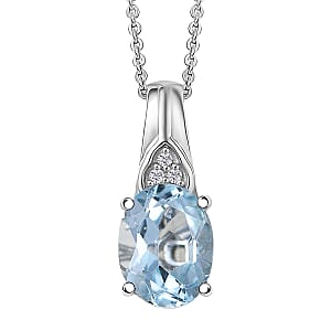 D'Joy Sky Blue Topaz and White Zircon 2.25 ctw Pendant Necklace in Platinum Over Sterling Silver (20 Inches)