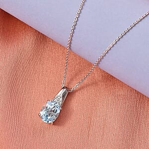 D'Joy Sky Blue Topaz and White Zircon 2.25 ctw Pendant Necklace in Platinum Over Sterling Silver (20 Inches)