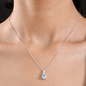 D'Joy Sky Blue Topaz and White Zircon 2.25 ctw Pendant Necklace in Platinum Over Sterling Silver (20 Inches)