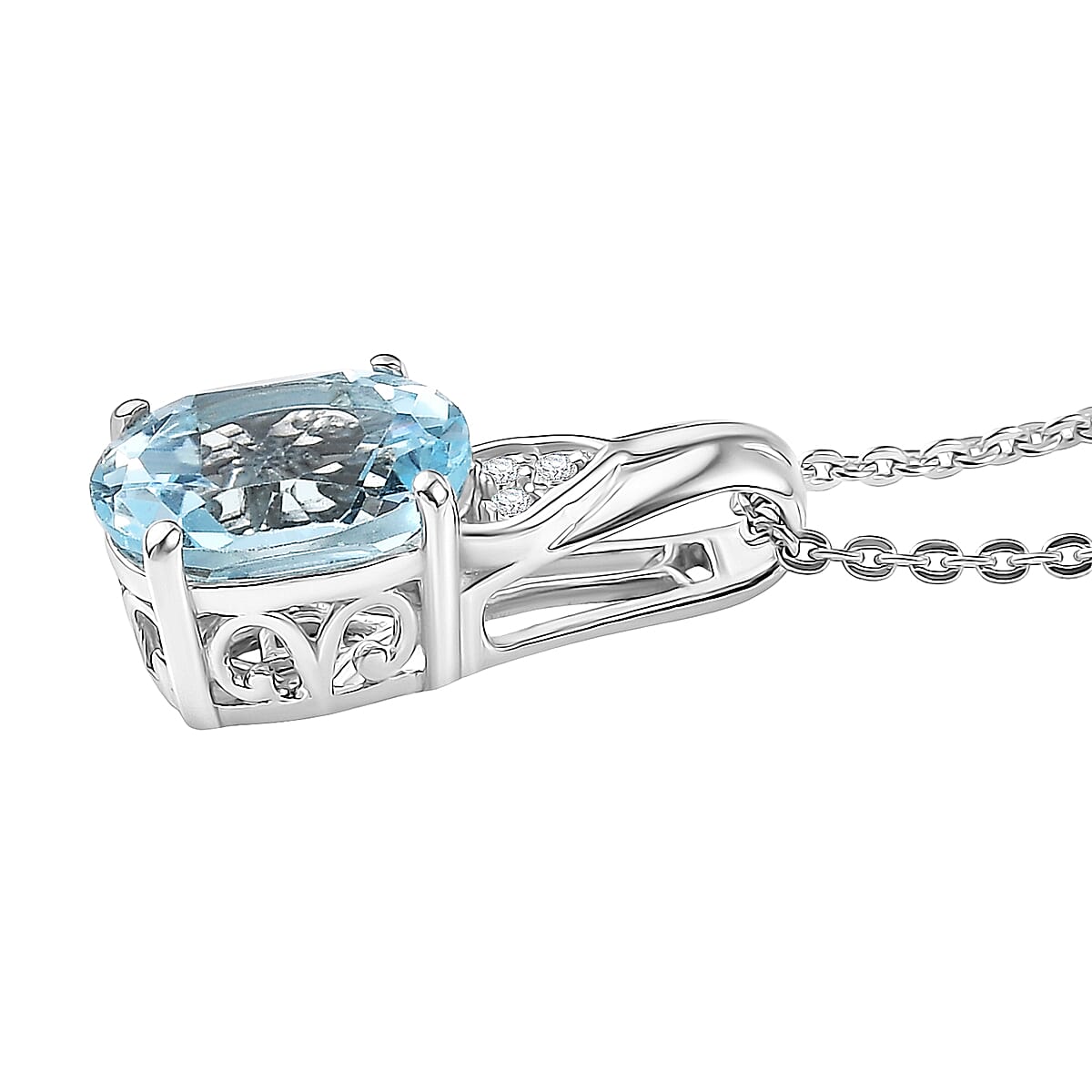 D'Joy Sky Blue Topaz and White Zircon 2.25 ctw Pendant Necklace in Platinum Over Sterling Silver (20 Inches) image number 3
