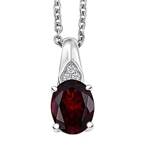D'Joy Mozambique Garnet and White Zircon 2.10 ctw Pendant Necklace in Platinum Over Sterling Silver (20 Inches)