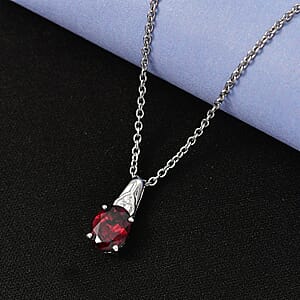 D'Joy Mozambique Garnet and White Zircon 2.10 ctw Pendant Necklace in Platinum Over Sterling Silver (20 Inches)