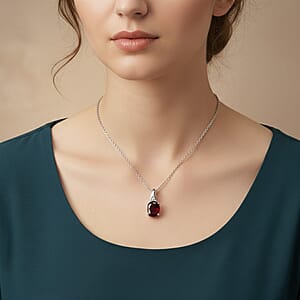 D'Joy Mozambique Garnet and White Zircon 2.10 ctw Pendant Necklace in Platinum Over Sterling Silver (20 Inches)