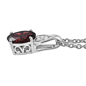 D'Joy Mozambique Garnet and White Zircon 2.10 ctw Pendant Necklace in Platinum Over Sterling Silver (20 Inches)