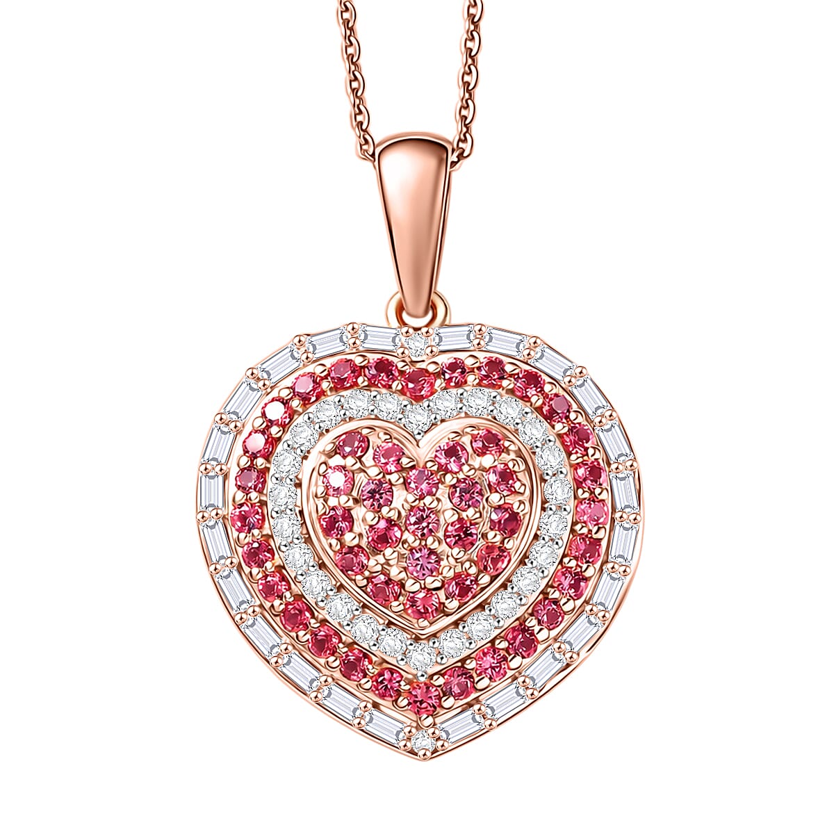 D'Joy Premium Padparadscha Sapphire and Moissanite 1.50 ctw Royal Medallions and Ceremonial Coin Pendant Necklace in 18K Vermeil Rose Gold Over Sterling Silver 20 Inches 