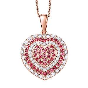 D'Joy Premium Padparadscha Sapphire and Moissanite 1.50 ctw Pendant Necklace in 18K Vermeil Rose Gold Over Sterling Silver 20 Inches 