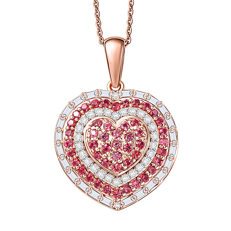 D'Joy Premium Padparadscha Sapphire and Moissanite 1.50 ctw Royal Medallions Pendant Necklace in 18K Vermeil Rose Gold Over Sterling Silver 20 Inches