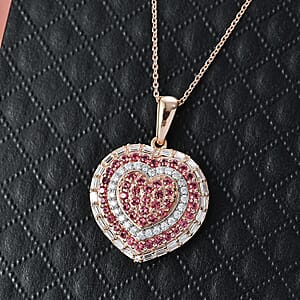 D'Joy Premium Padparadscha Sapphire and Moissanite 1.50 ctw Pendant Necklace in 18K Vermeil Rose Gold Over Sterling Silver 20 Inches 
