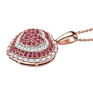 D'Joy Premium Padparadscha Sapphire and Moissanite 1.50 ctw Pendant Necklace in 18K Vermeil Rose Gold Over Sterling Silver 20 Inches 