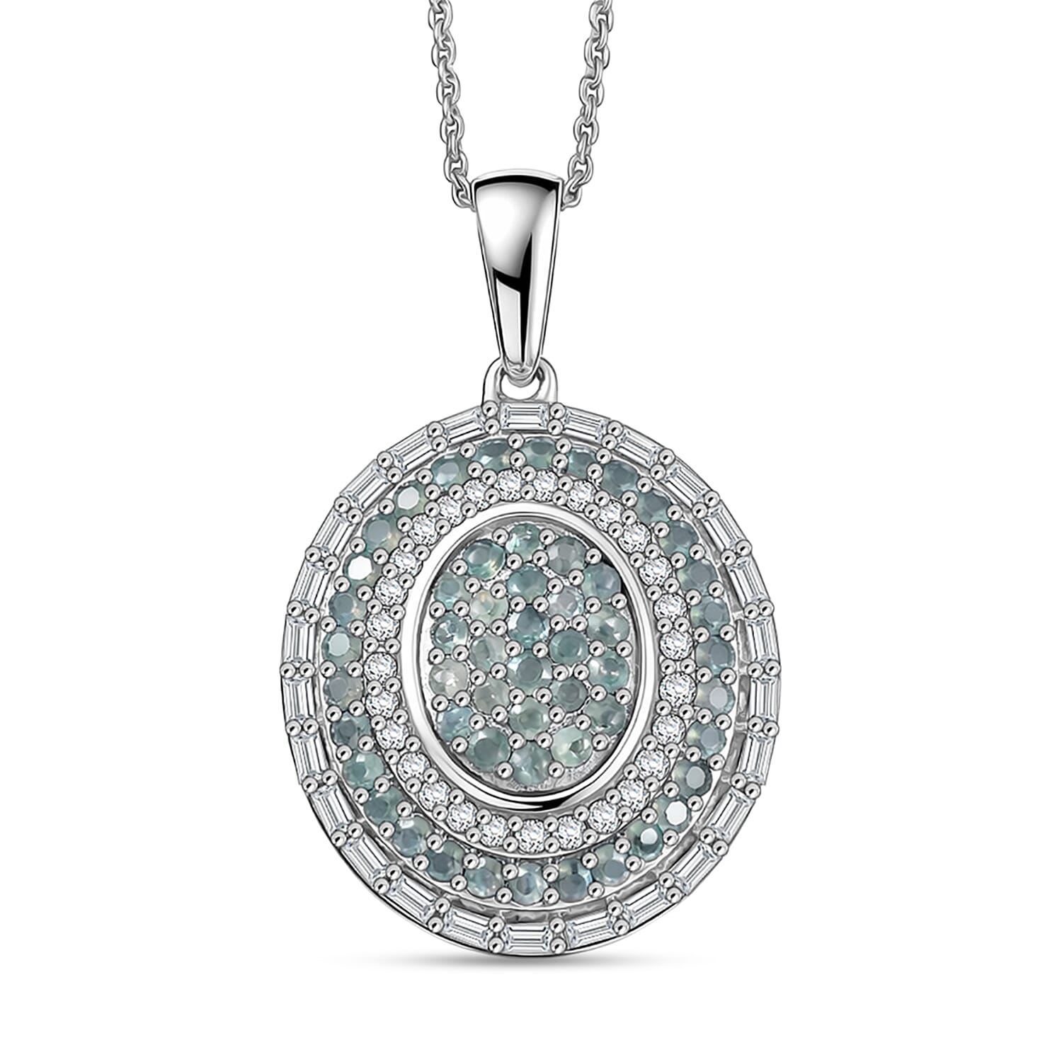 D'Joy Premium Narsipatnam Alexandrite and Moissanite 1.75 ctw Royal Medallions Pendant Necklace in Rhodium Over Sterling Silver