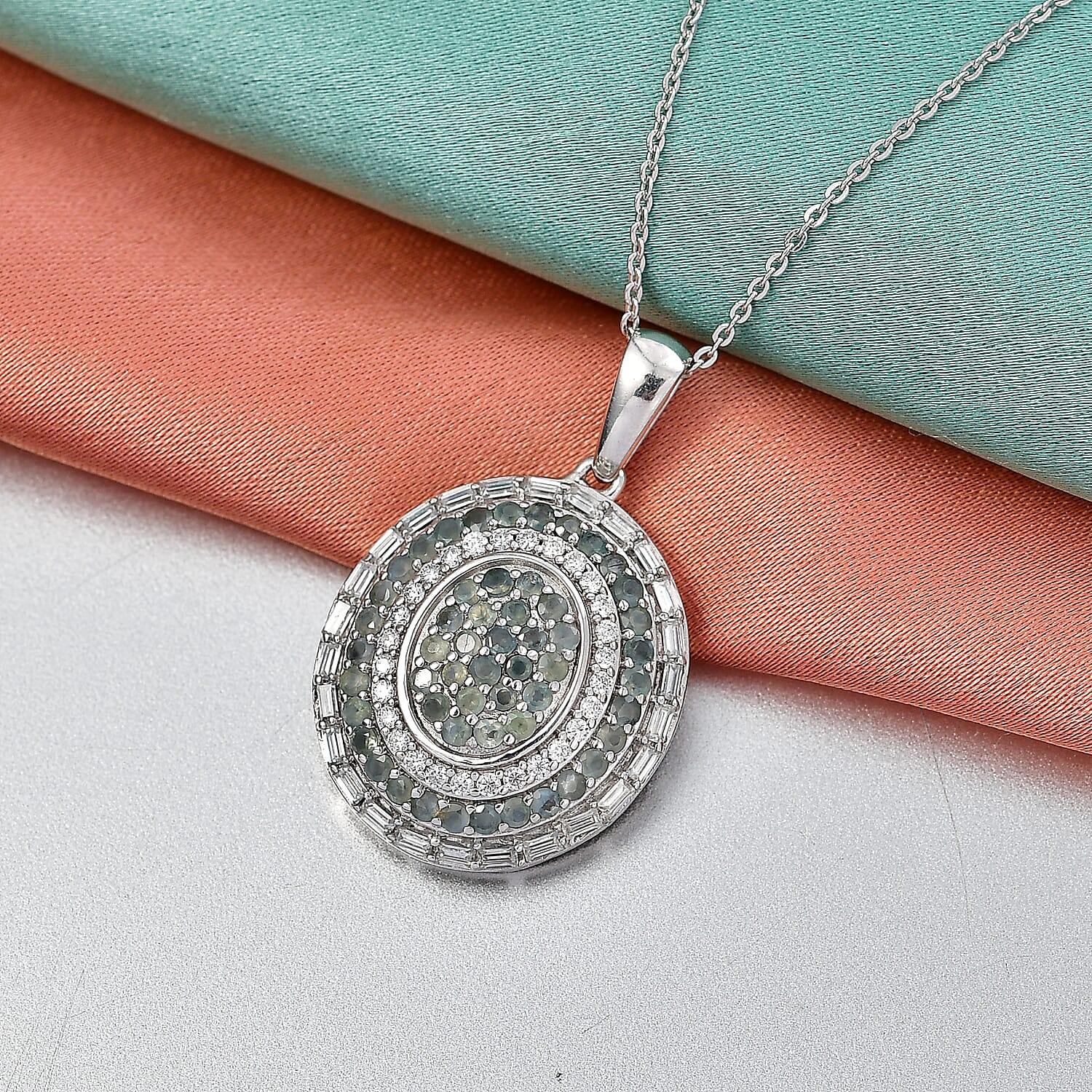 D'Joy Premium Padparadscha Sapphire, Moissanite Pendant Necklace (20 Inches) in 18K Vermeil RG Over Sterling Silver 1.50 ctw