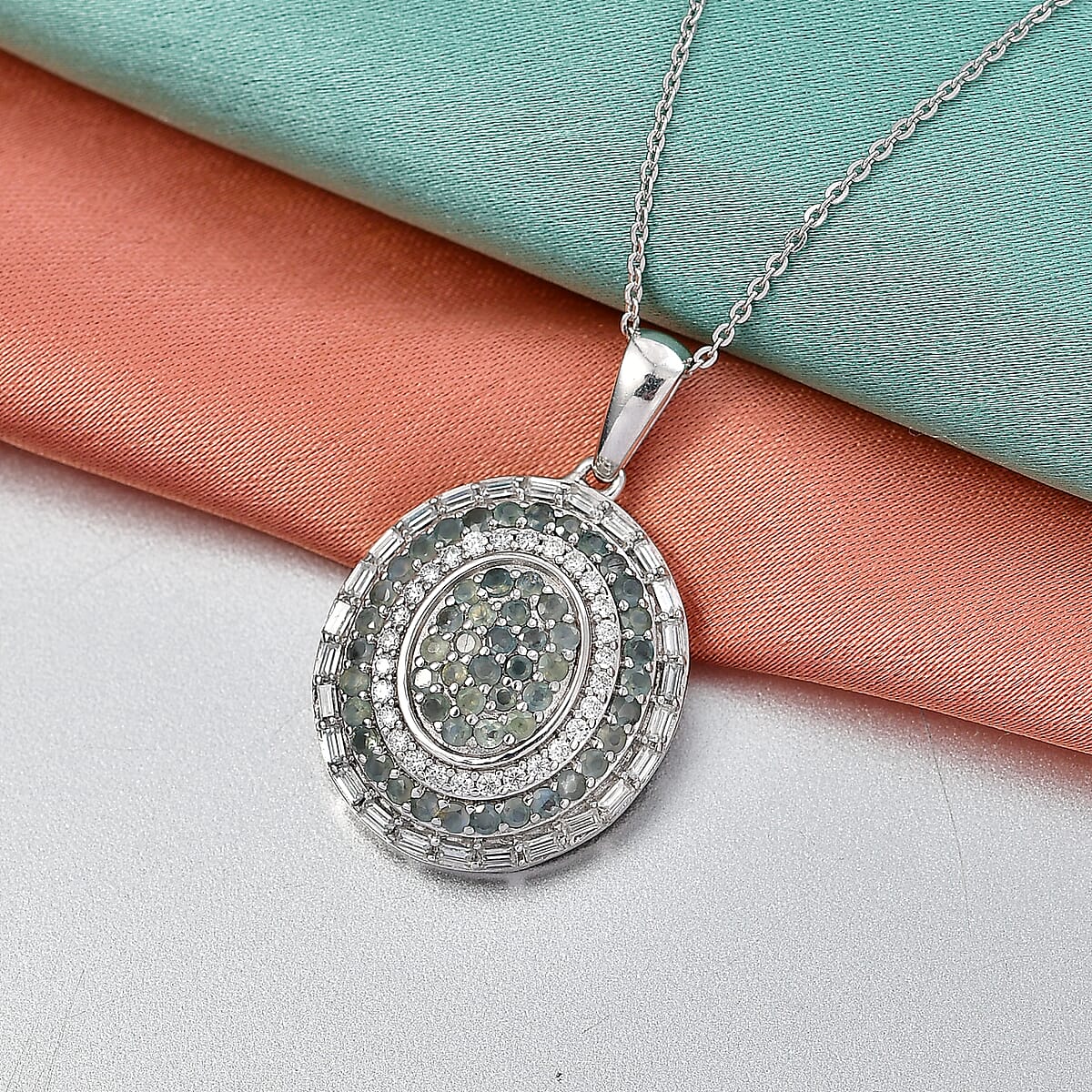 D'Joy Premium Narsipatnam Alexandrite and Moissanite 1.75 ctw Royal Medallions and Ceremonial Coin Pendant Necklace in Rhodium Over Sterling Silver 20 Inches  image number 1