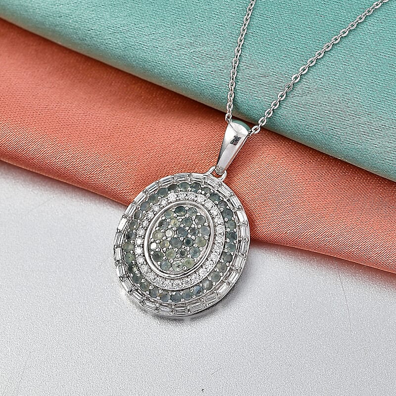 D'Joy Premium Narsipatnam Alexandrite and Moissanite 1.75 ctw Royal Medallions Pendant Necklace in Rhodium Over Sterling Silver 20 Inches