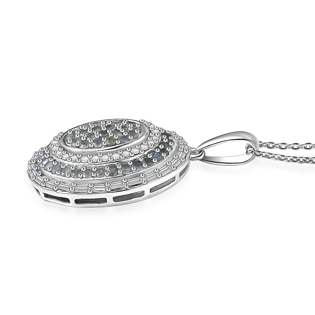 D'Joy Premium Narsipatnam Alexandrite and Moissanite 1.75 ctw Royal Medallions and Ceremonial Coin Pendant Necklace in Rhodium Over Sterling Silver 20 Inches  image number 3