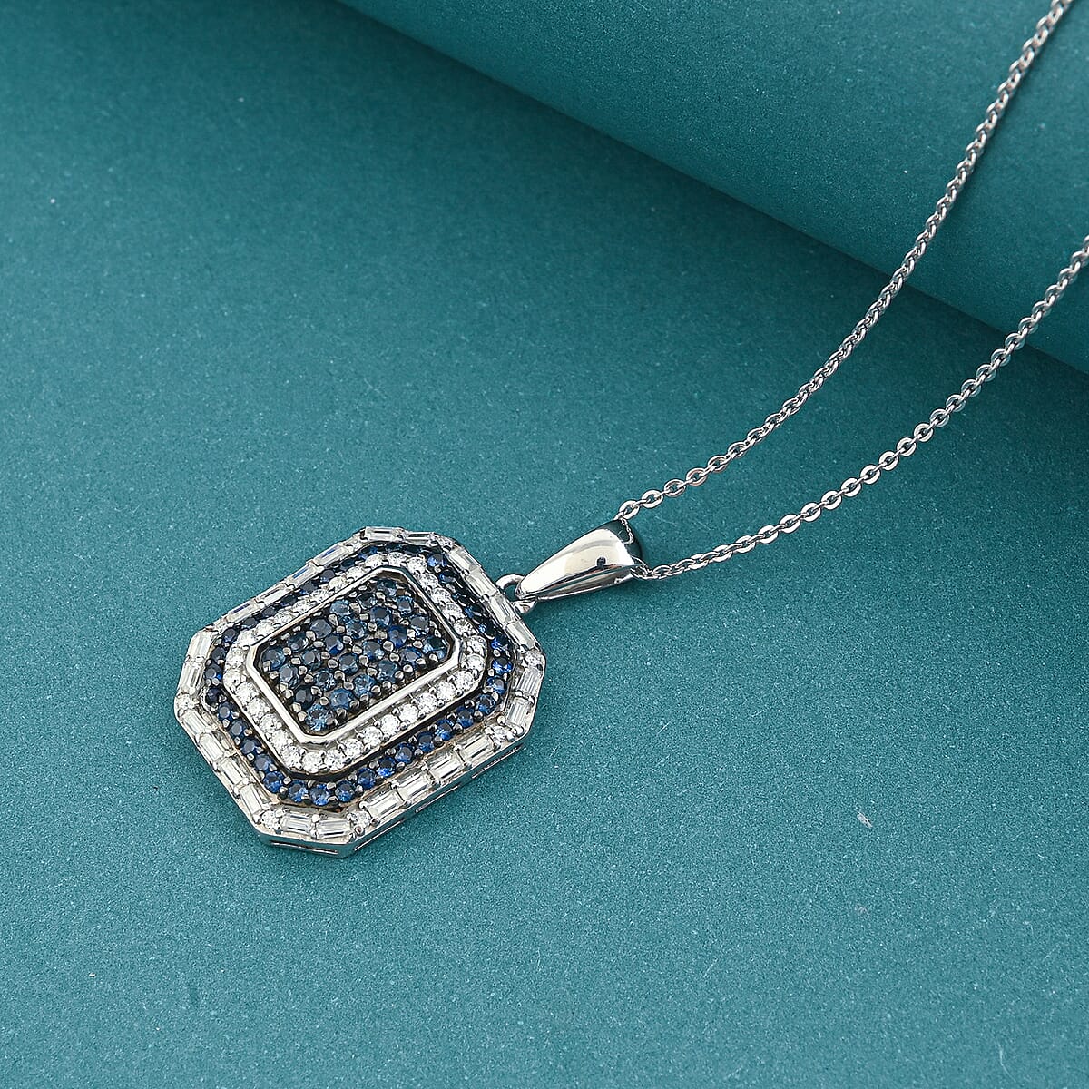D'Joy Premium Ceylon Blue Sapphire and Moissanite 1.90 ctw Royal Medallions and Ceremonial Coin Pendant Necklace in Rhodium Over Sterling Silver 20 Inches  image number 1