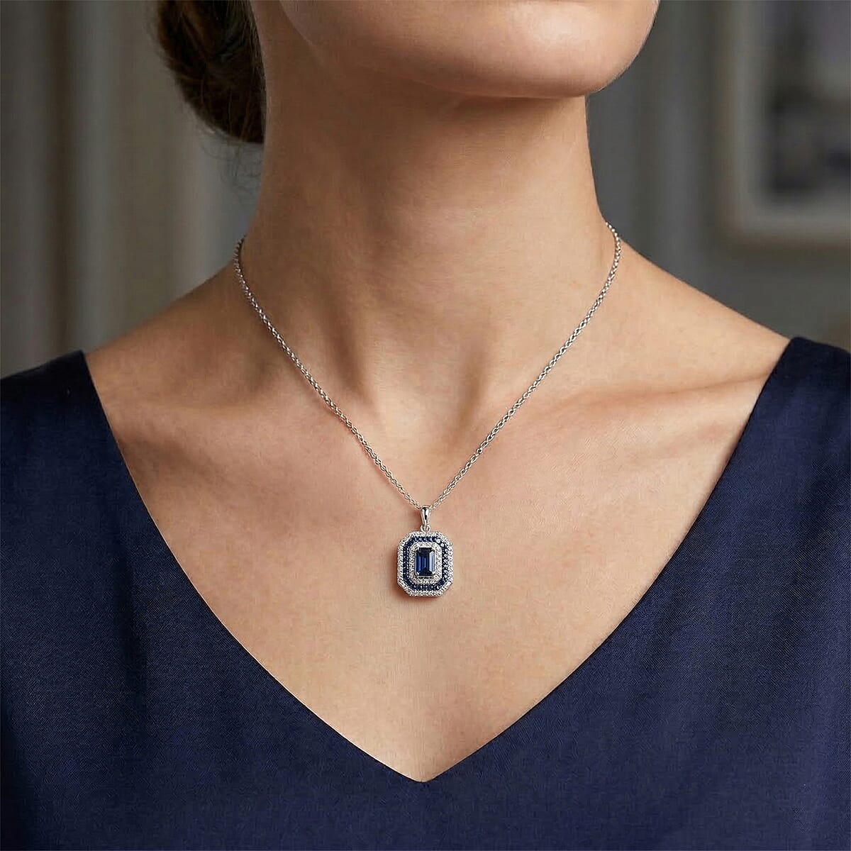 D'Joy Premium Ceylon Blue Sapphire and Moissanite 1.90 ctw Royal Medallions and Ceremonial Coin Pendant Necklace in Rhodium Over Sterling Silver 20 Inches  image number 2