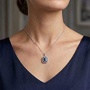 D'Joy Premium Ceylon Blue Sapphire and Moissanite 1.90 ctw Royal Medallions and Ceremonial Coin Pendant Necklace in Rhodium Over Sterling Silver 20 Inches 