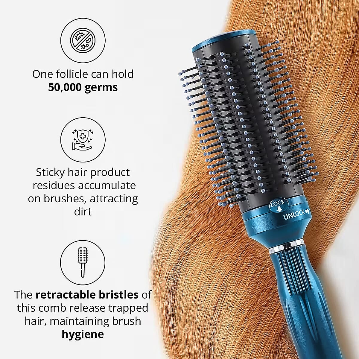 Set of 3 Brown and Blue Neomi Portable Easy Clean Rotating Comb image number 4