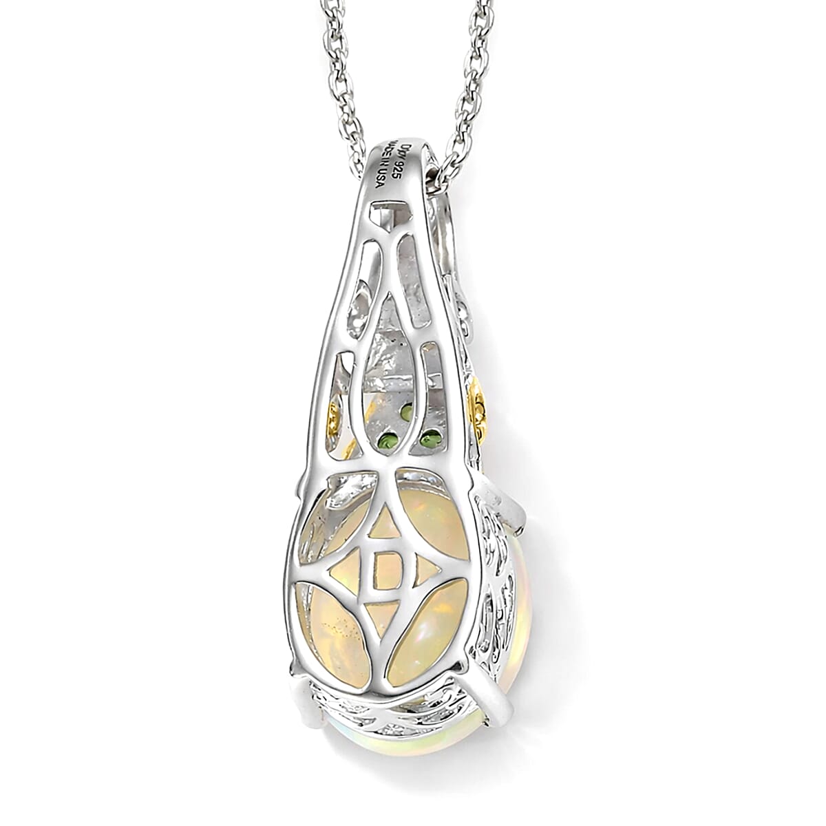 D'Joy Premium Ethiopian Welo Opal and Tsavorite Garnet 2.20 ctw Pendant Necklace in 18K Vermeil YG and Rhodium Over Sterling Silver 20 Inches  image number 4
