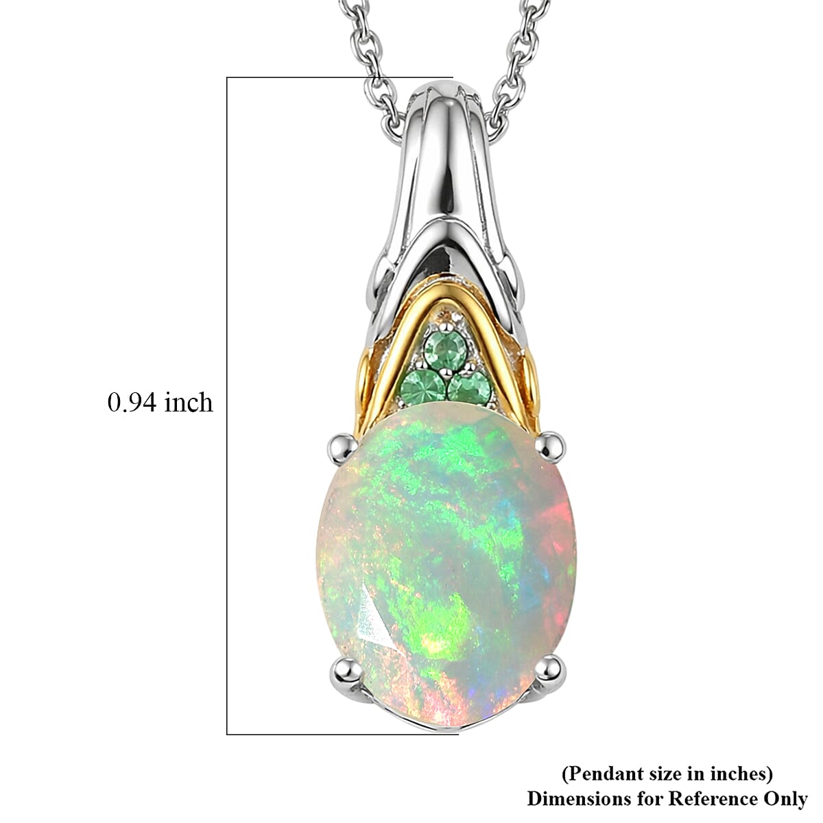 D'Joy Premium Ethiopian Welo Opal and Tsavorite Garnet 2.20 ctw Pendant Necklace in 18K Vermeil YG and Rhodium Over Sterling Silver 20 Inches  image number 5