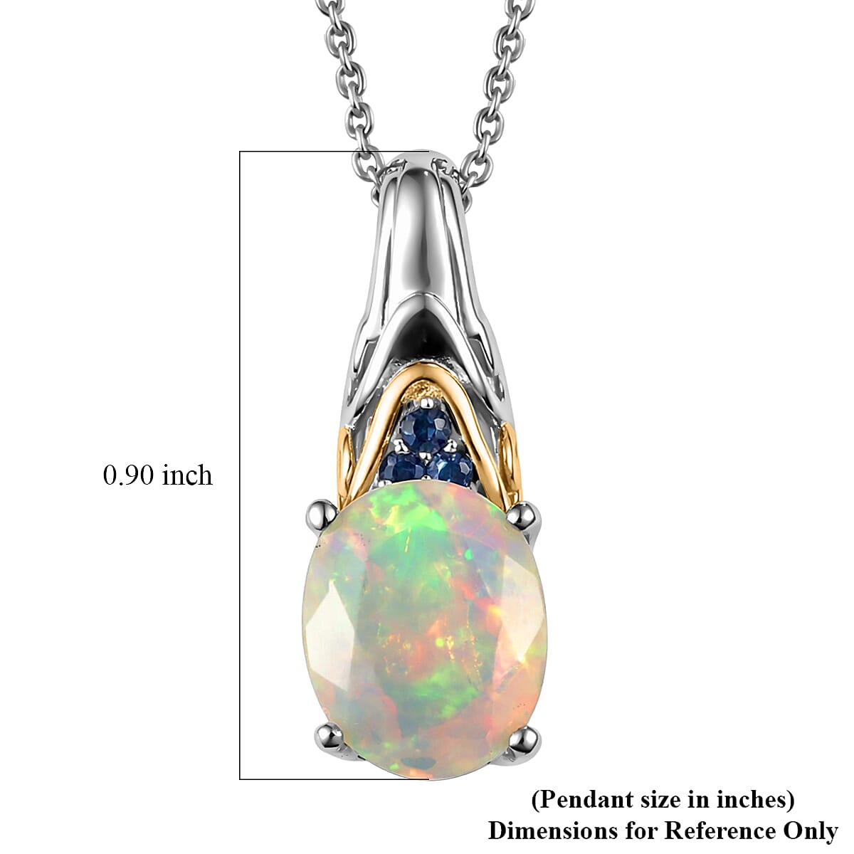 D'Joy Premium Ethiopian Welo Opal and Ceylon Blue Sapphire 2.20 ctw Aurora Leaf Crest Pendant Necklace in 18K Vermeil YG and Rhodium Over Sterling Silver 20 Inches image number 5