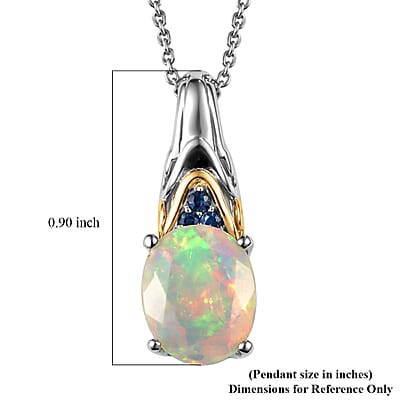 D'Joy Premium Ethiopian Welo Opal and Ceylon Blue Sapphire 2.20 ctw Aurora Leaf Crest Pendant Necklace in 18K Vermeil YG and Rhodium Over Sterling Silver 20 Inches
