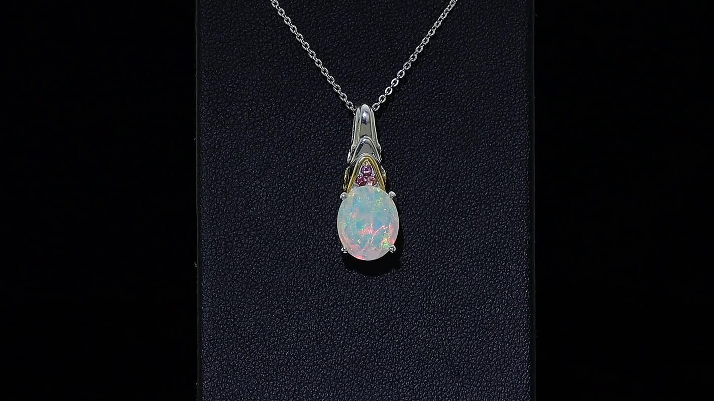 D'Joy Premium Ethiopian Welo Opal, Tsavorite Garnet Pendant Necklace (20 Inches) in 18K Vermeil YG and Rhodium Over Sterling Silver 2.00 ctw