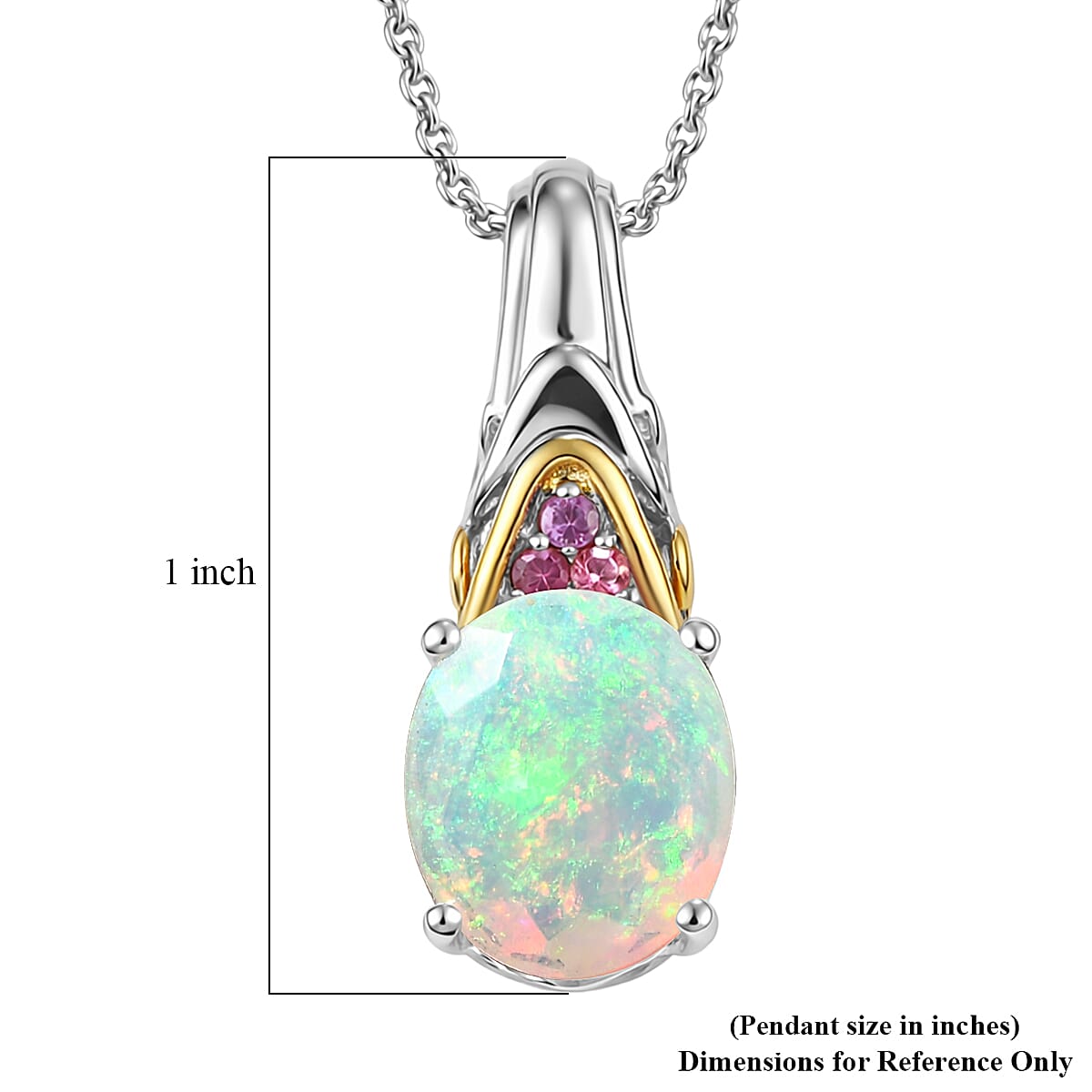 D'Joy Premium Ethiopian Welo Opal and Ouro Fino Rubellite 1.85 ctw Aurora Leaf Crest Pendant Necklace in 18K Vermeil YG and Rhodium Over Sterling Silver 20 Inches 