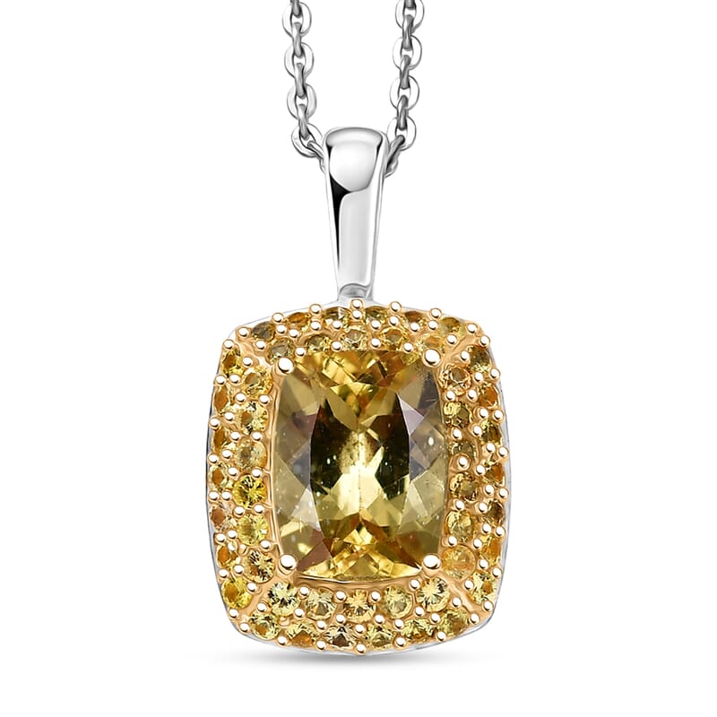 D'Joy Premium Golden Apatite and Yellow Sapphire 2.00 ctw Golden Glowfield Pendant Necklace in 18K Vermeil YG and Rhodium Over Sterling Silver 20 Inches