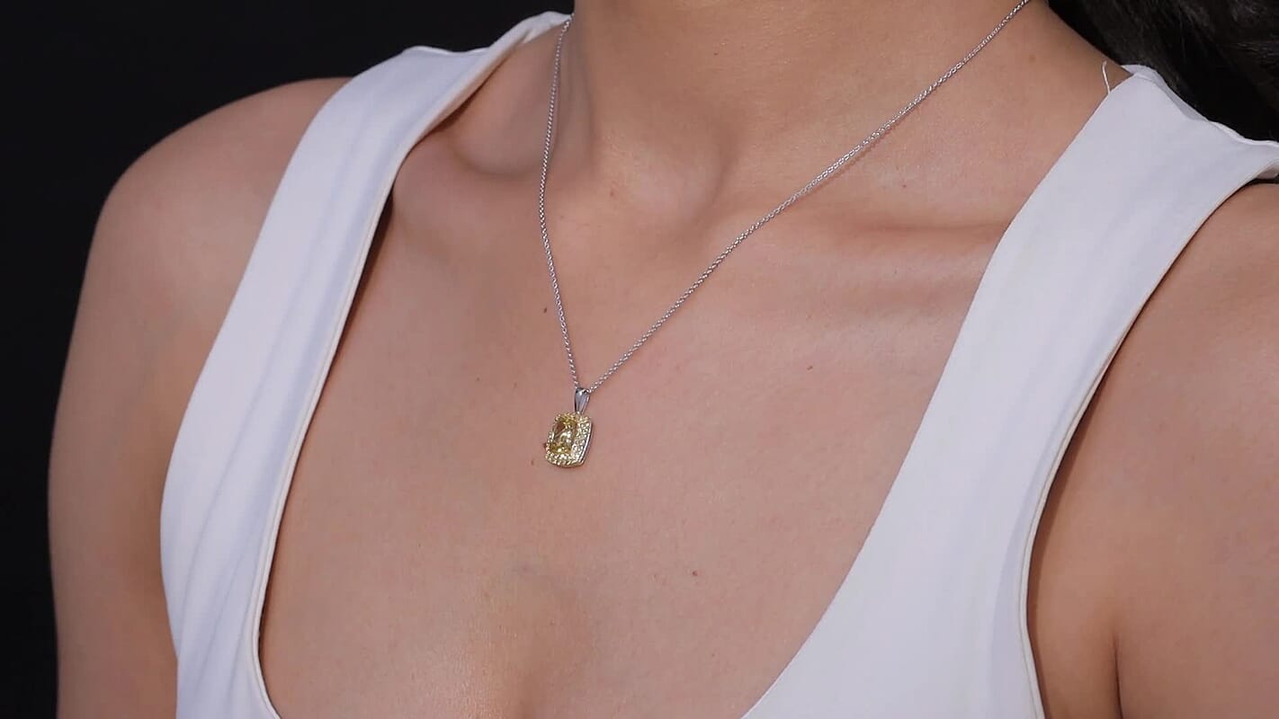D'Joy Premium Golden Apatite and Yellow Sapphire 2.00 ctw Golden Glowfield Pendant Necklace in 18K Vermeil YG and Rhodium Over Sterling Silver 20 Inches