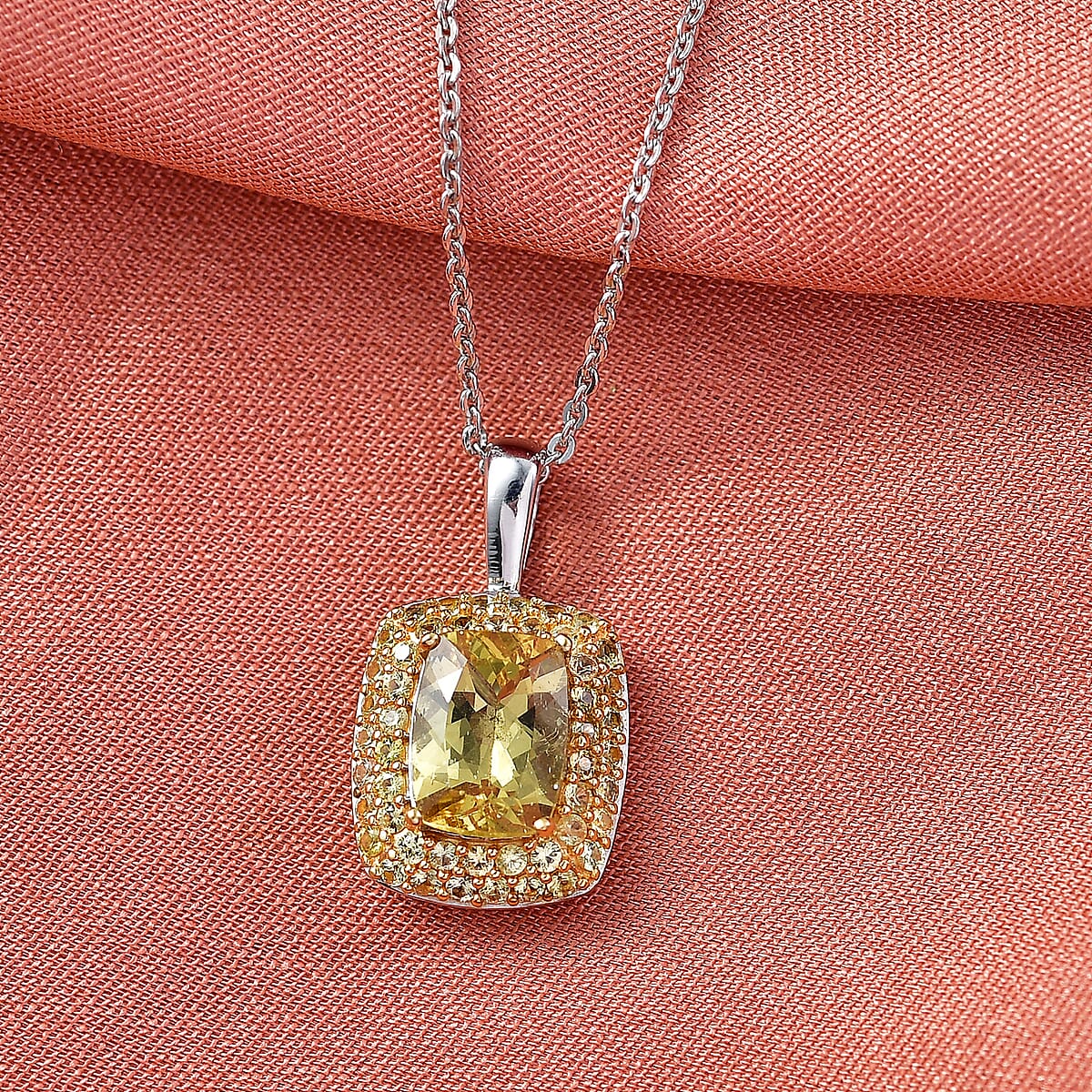 D'Joy Premium Golden Apatite and Yellow Sapphire 2.00 ctw Golden Glowfield Pendant Necklace in 18K Vermeil YG and Rhodium Over Sterling Silver 20 Inches image number 1