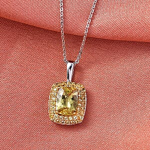 D'Joy Premium Golden Apatite and Yellow Sapphire 2.00 ctw Golden Glowfield Pendant Necklace in 18K Vermeil YG and Rhodium Over Sterling Silver 20 Inches