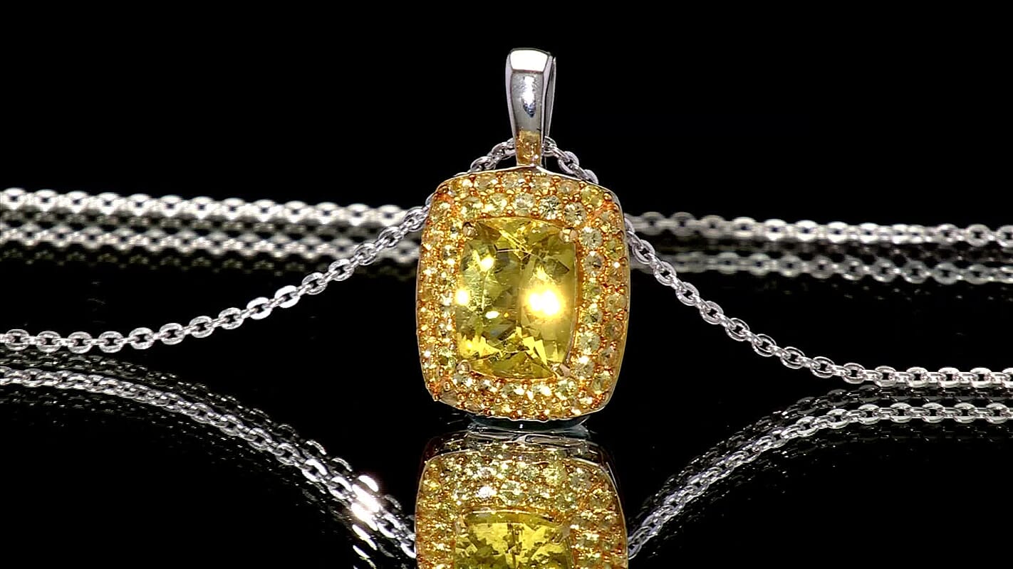 D'Joy Premium Golden Apatite and Yellow Sapphire 2.00 ctw Golden Glowfield Pendant Necklace in 18K Vermeil YG and Rhodium Over Sterling Silver 20 Inches