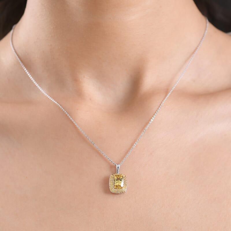 D'Joy Premium Golden Apatite and Yellow Sapphire 2.00 ctw Golden Glowfield Pendant Necklace in 18K Vermeil YG and Rhodium Over Sterling Silver 20 Inches