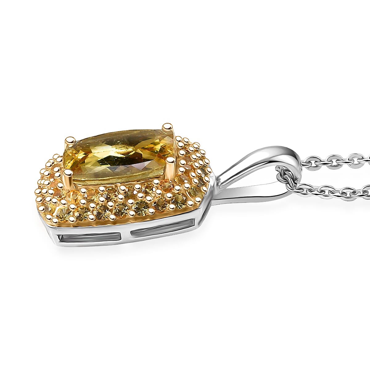 D'Joy Premium Golden Apatite and Yellow Sapphire 2.00 ctw Golden Glowfield Pendant Necklace in 18K Vermeil YG and Rhodium Over Sterling Silver 20 Inches image number 3