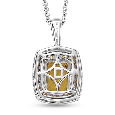 D'Joy Premium Golden Apatite and Yellow Sapphire 2.00 ctw Golden Glowfield Pendant Necklace in 18K Vermeil YG and Rhodium Over Sterling Silver 20 Inches
