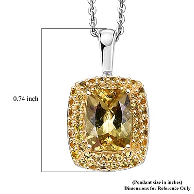 D'Joy Premium Golden Apatite and Yellow Sapphire 2.00 ctw Golden Glowfield Pendant Necklace in 18K Vermeil YG and Rhodium Over Sterling Silver 20 Inches